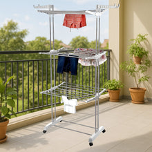 3-Tier Foldable Stainless Steel Cloth Drying Stand with Wheels