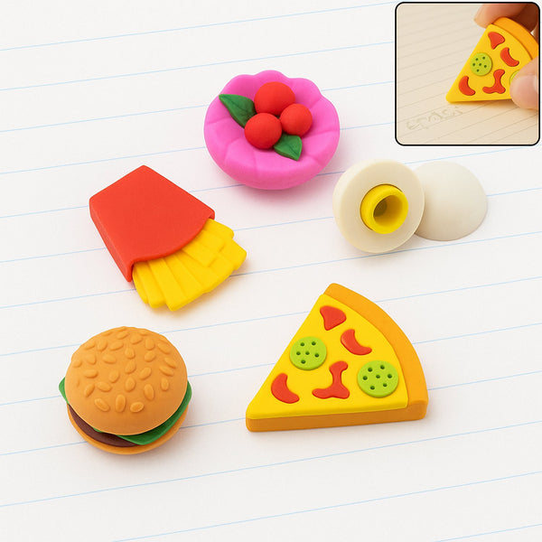 3D Food-Shaped Colorful Eraser Set – Cute Novelty Mini Erasers for Kids (5 Pc Set)